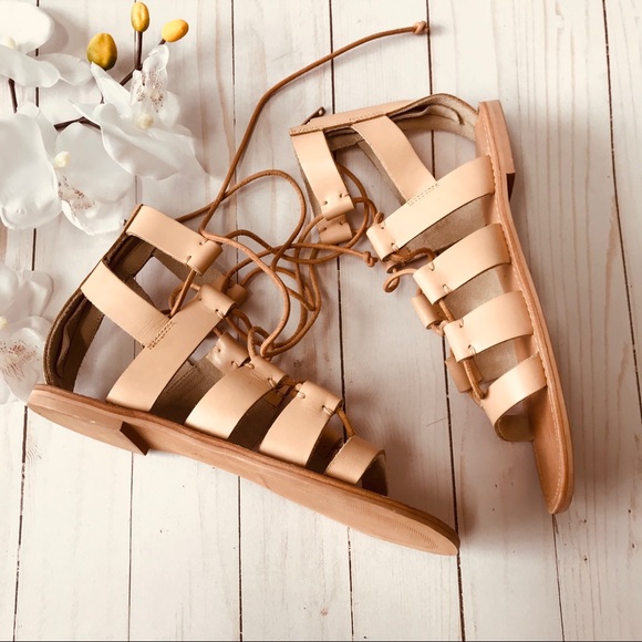 H&M Tan Genuine Leather Gladiator Lace-up Sandals Size 37 - Picture 3 of 7